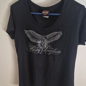 Harley-Davidson Black V‑Neck Tee With Silver Eagle